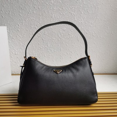 Prada Aimee Large Shoulder Bag In Black Leather