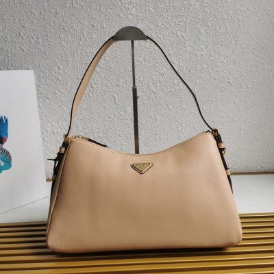 Prada Aimee Large Shoulder Bag In Travertine Leather