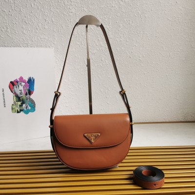 Prada Arque Shoulder Bag With Flap In Brown Leather