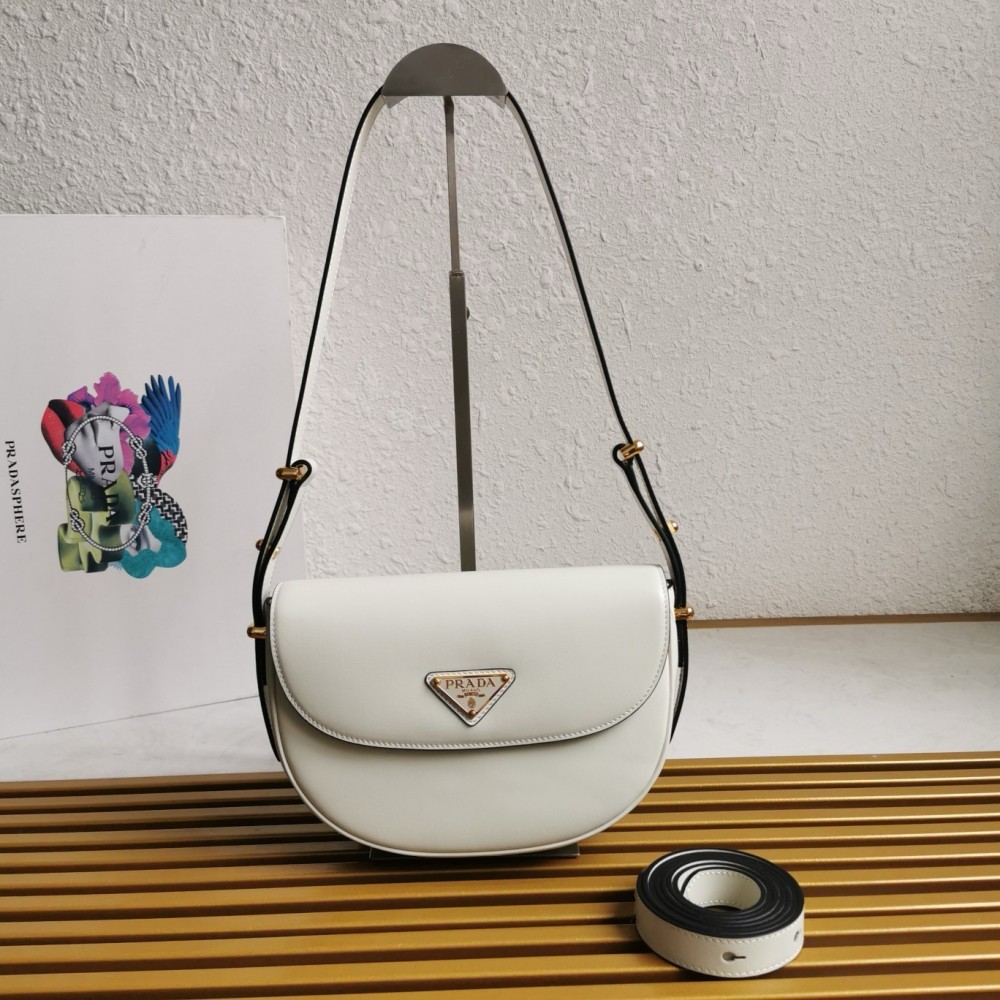 Prada Arque Shoulder Bag With Flap In White Leather