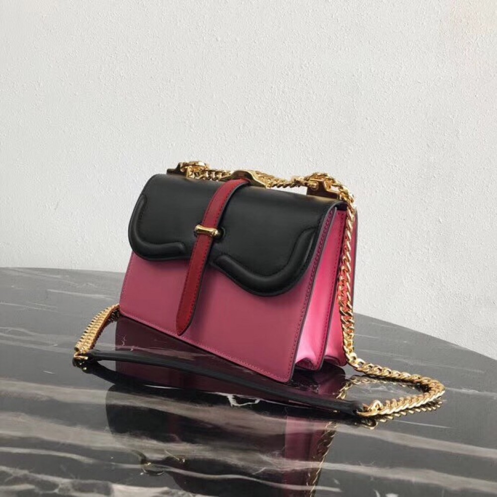 Prada Belle Shoulder Bag In Black/Pink Calfskin