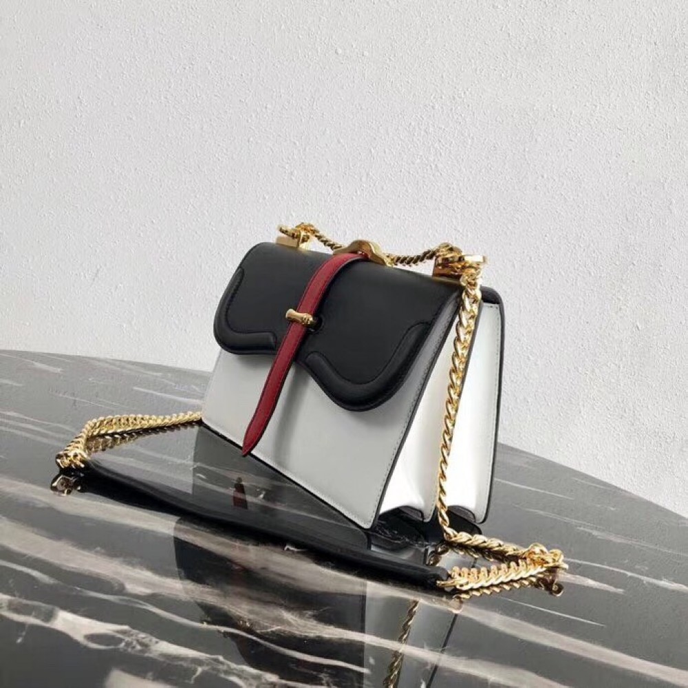 Prada Belle Shoulder Bag In Black/White Calfskin