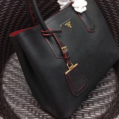 Prada Black Saffiano Double Medium Bag