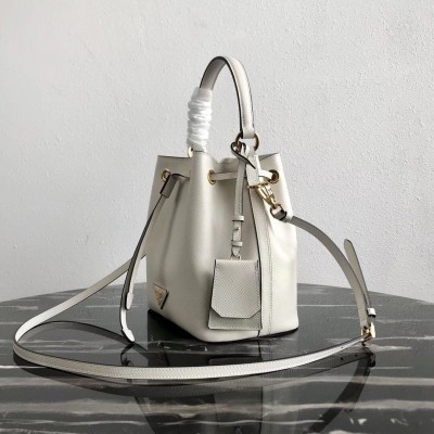 Prada Bucket Bag In White Saffiano Leather