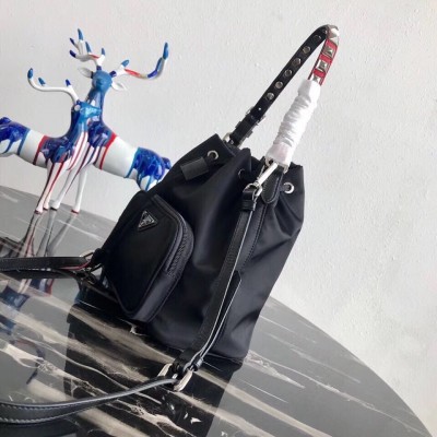 Prada Bucket Shoulder Bag In Black Nylon 1BH038