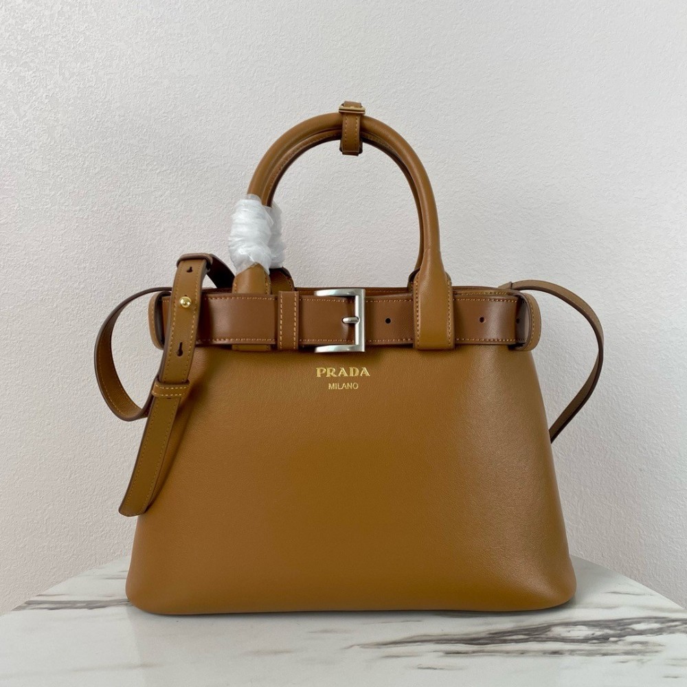 Prada Buckle Medium Bag With Belt In Brown Leather