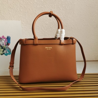 Prada Buckle Medium Bag With Double Belt In Brown Leather