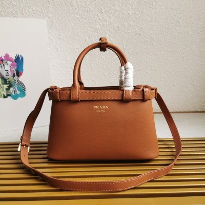 Prada Buckle Small Bag With Double Belt In Brown Leather