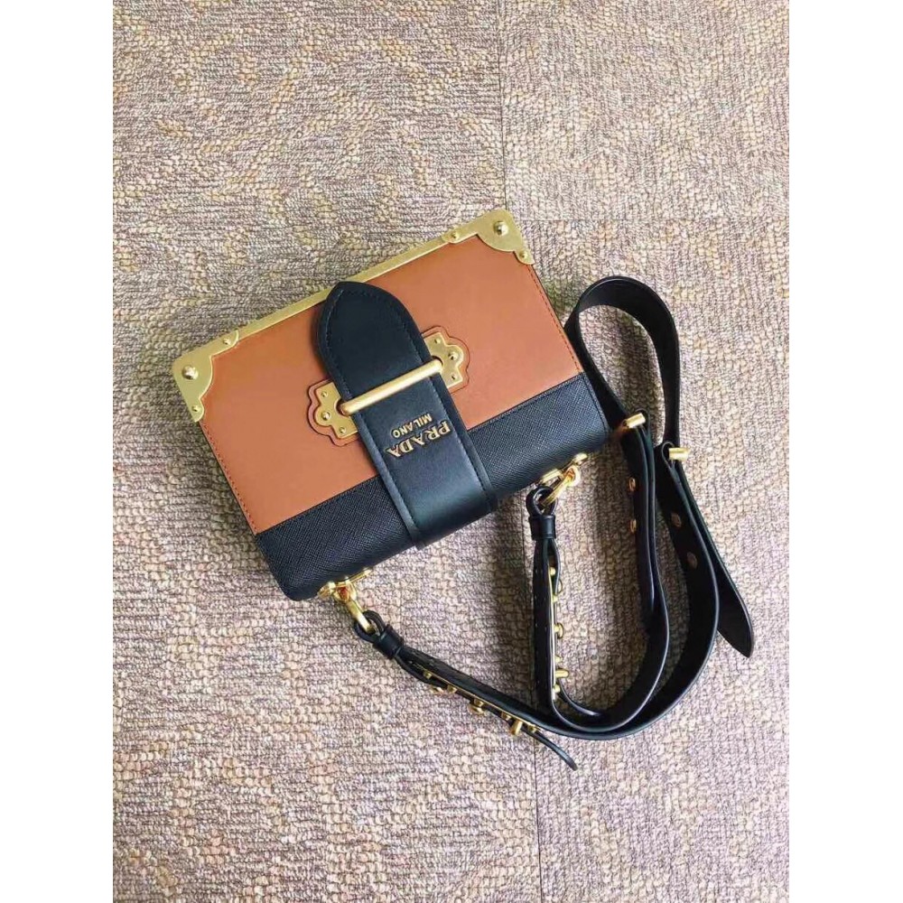 Prada Cahier Shoulder Bag In Brown/Black Leather