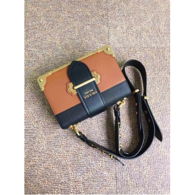 Prada Cahier Shoulder Bag In Brown/Black Leather