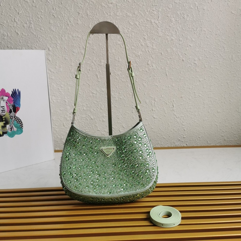 Prada Cleo Bag In Aqua Satin With Cystal Appliques