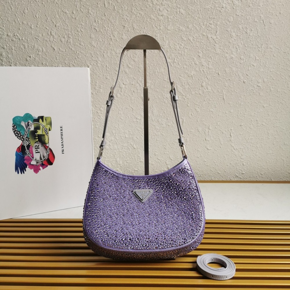 Prada Cleo Bag In Wisteria Satin With Cystal Appliques