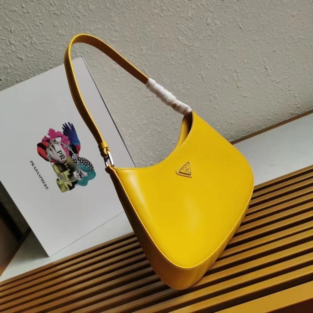 Prada Cleo Shoulder Small Bag In Yellow Brushed Leather