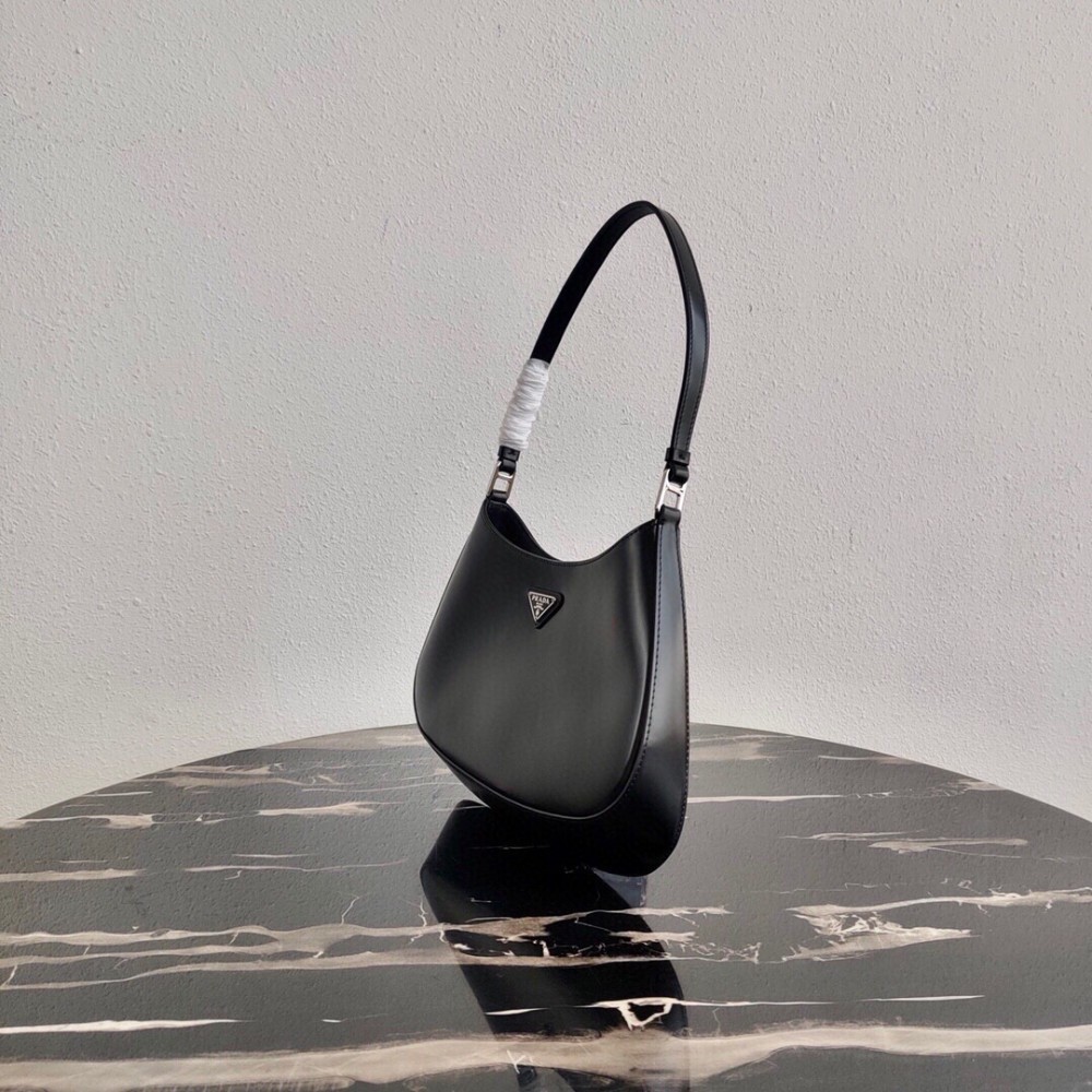 Prada Cleo Small Shoulder Bag In Black Brushed Leather