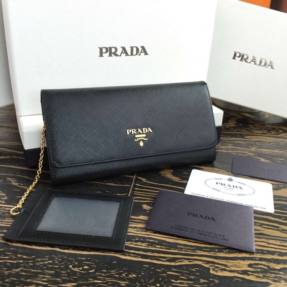 Prada Continental Wallet In Black Saffiano Leather