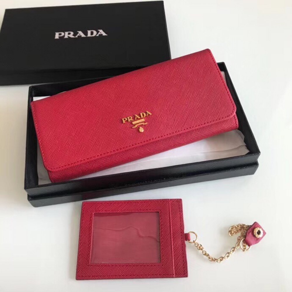 Prada Continental Wallet In Red Saffiano Leather