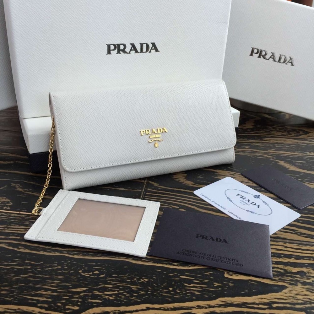 Prada Continental Wallet In White Saffiano Leather