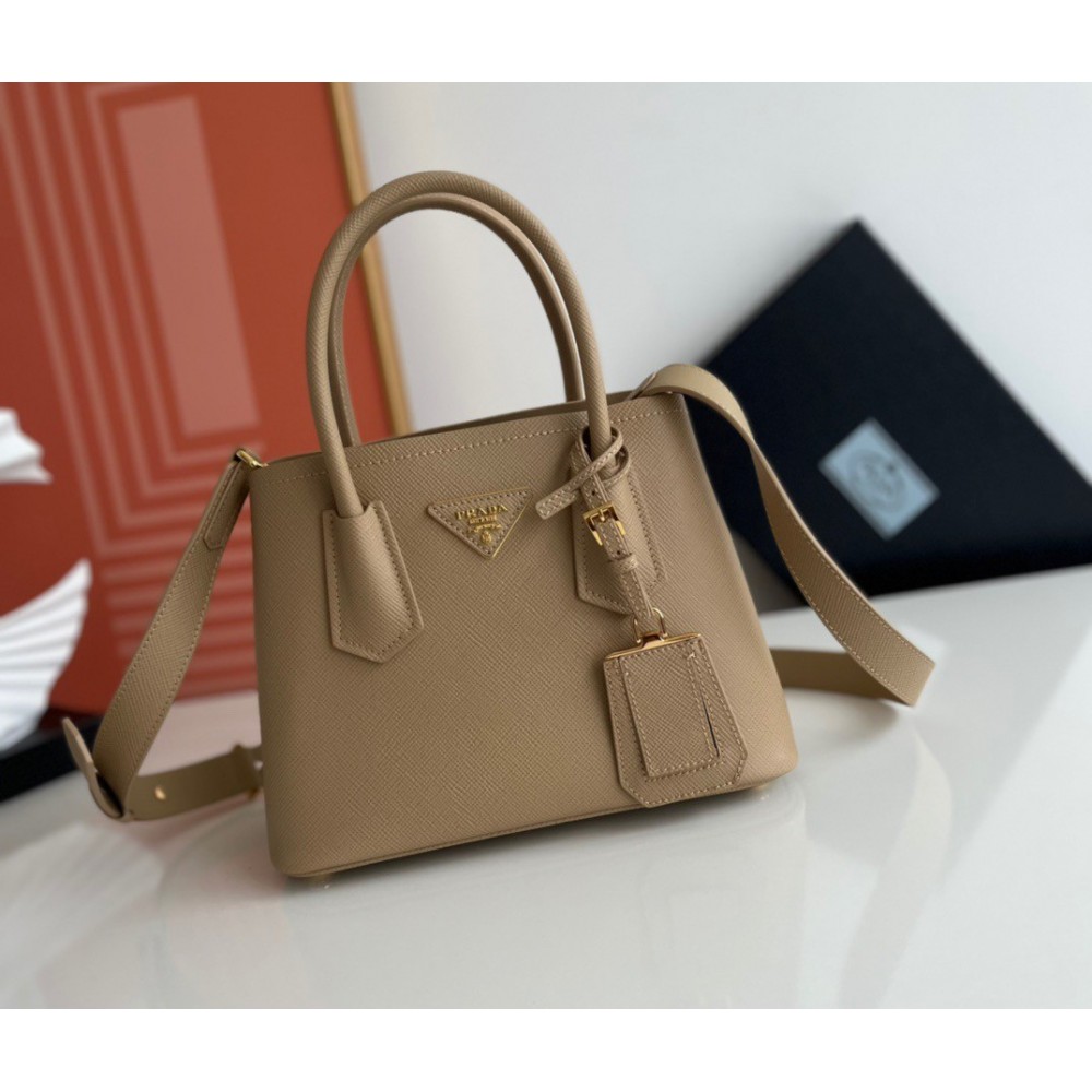 Prada Double Mini Bag In Beige Saffiano Leather