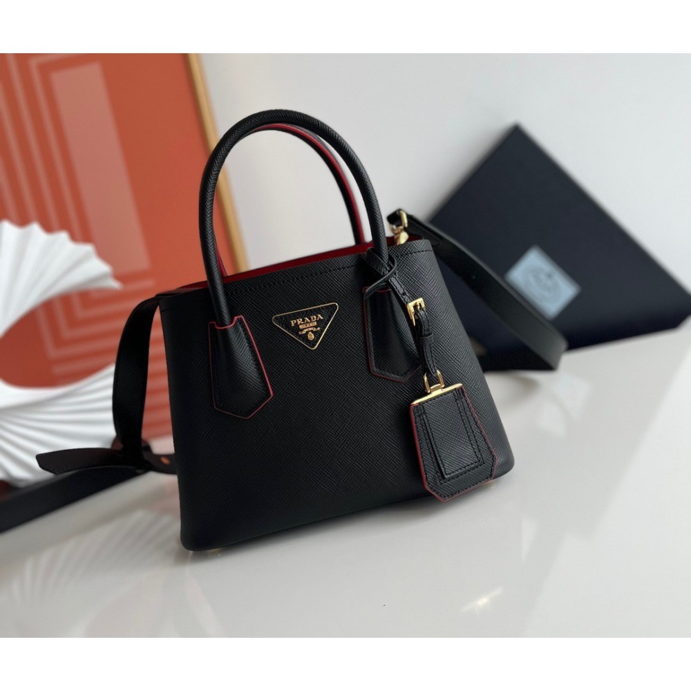 Prada Double Mini Bag In Black Saffiano Leather