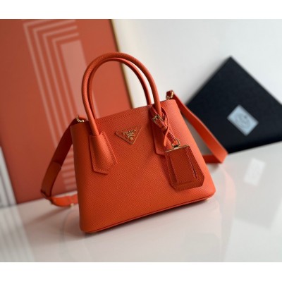 Prada Double Mini Bag In Orange Saffiano Leather