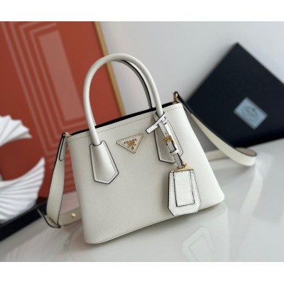 Prada Double Mini Bag In White Saffiano Leather