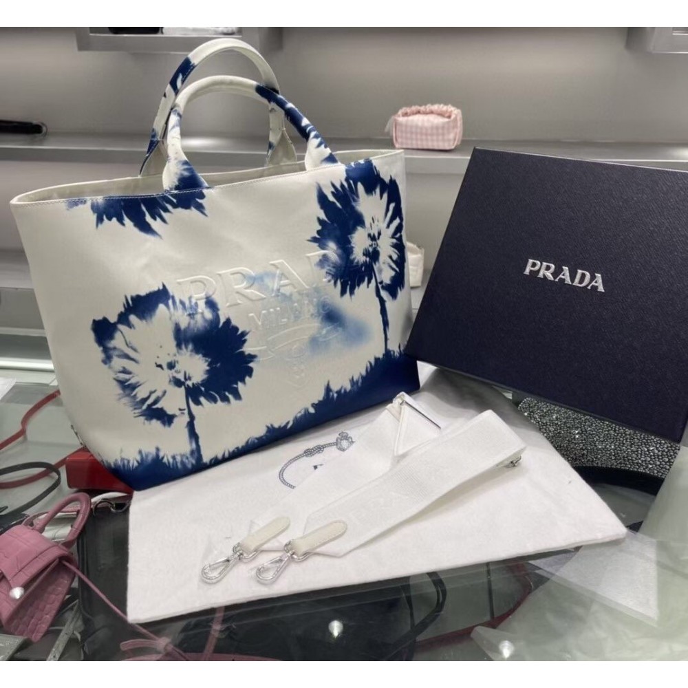 Prada Drill Tote Bag With Blue Printed