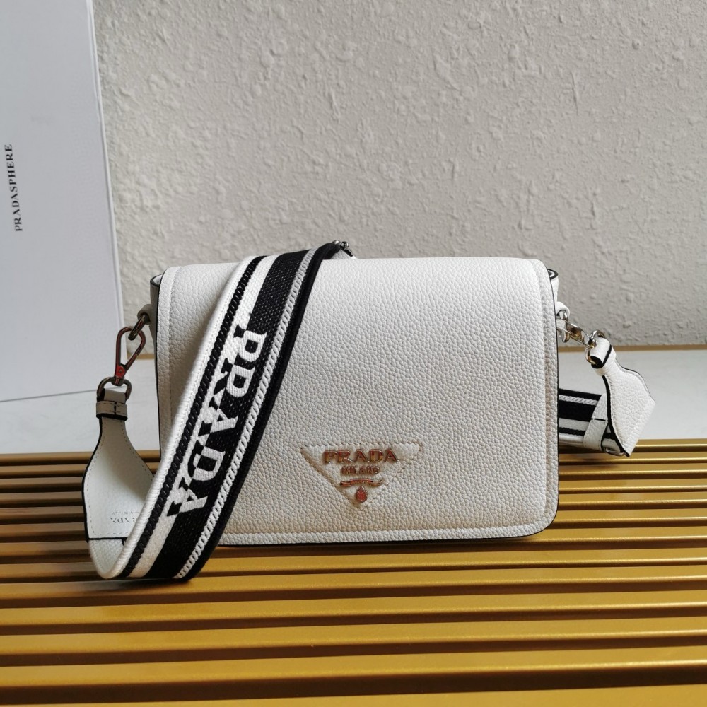 Prada Flap Shoulder Bag In White Grained Leather