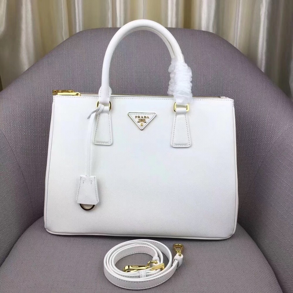 Prada Galleria Medium Bag In White Saffiano Leather