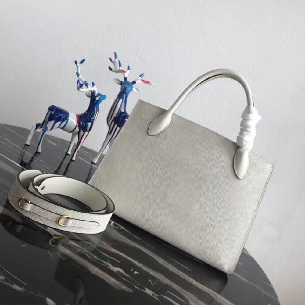 Prada Large Monochrome Bag In White Saffiano Leather