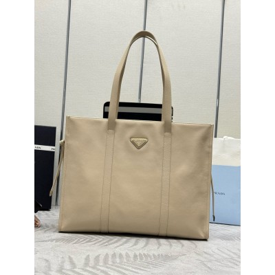 Prada Large Tote Bag In Beige Lambskin