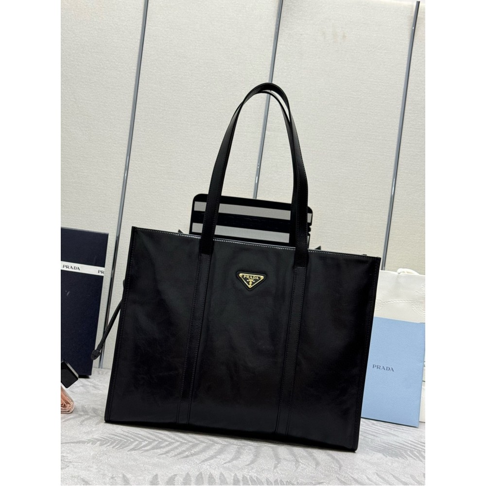 Prada Large Tote Bag In Black Lambskin