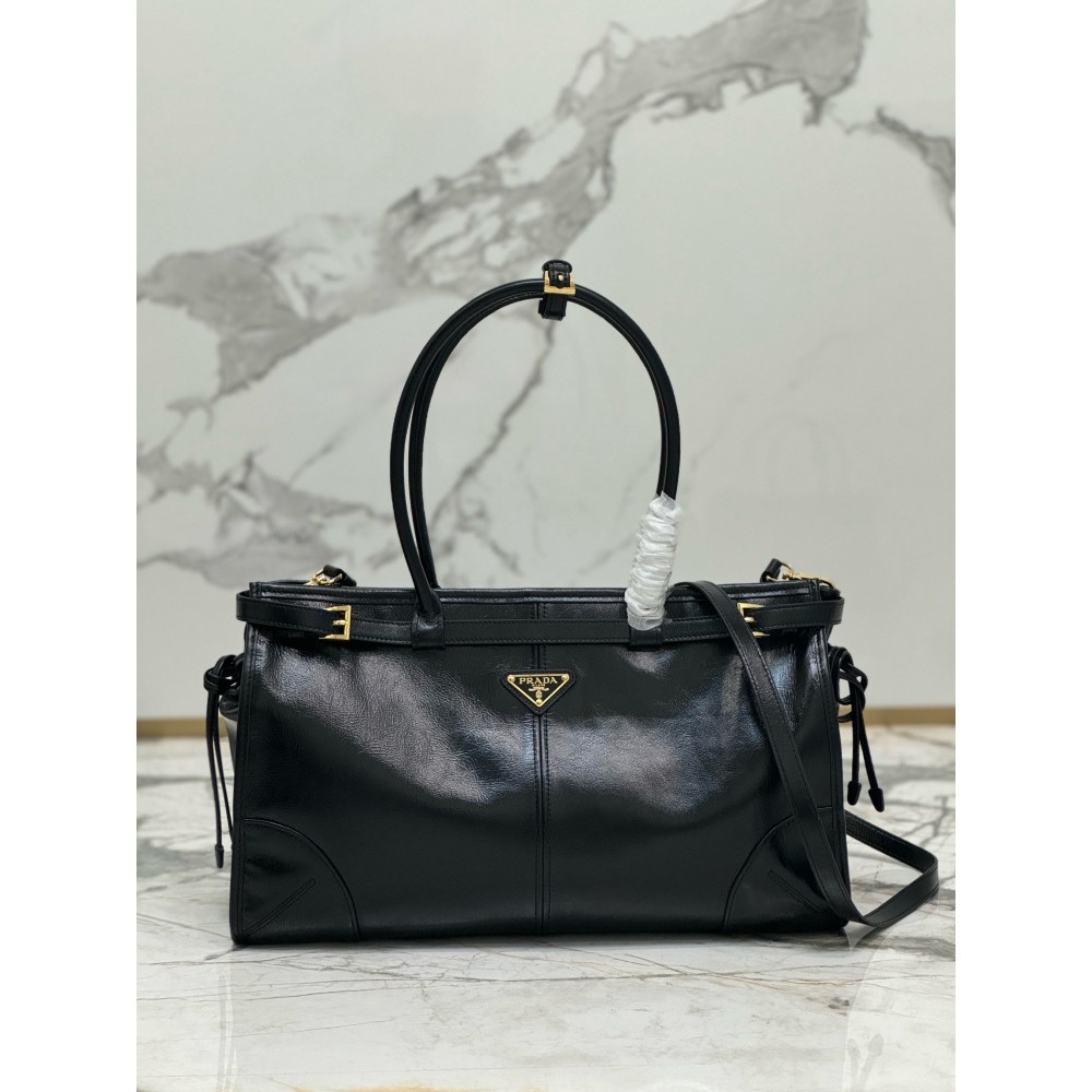 Prada Large Tote Bag In Black Soft Leather