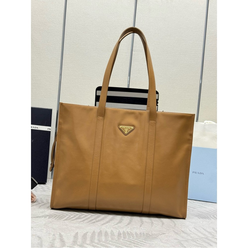 Prada Large Tote Bag In Brown Lambskin