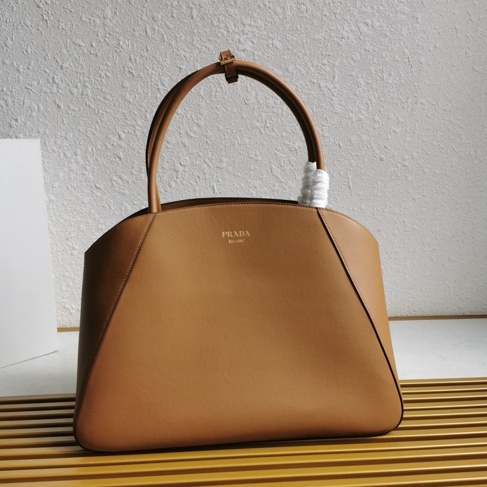 Prada Large Tote Bag In Caramel Smooth Calfskin