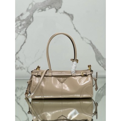 Prada Medium Tote Bag In Beige Soft Leather