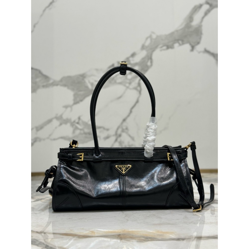 Prada Medium Tote Bag In Black Soft Leather