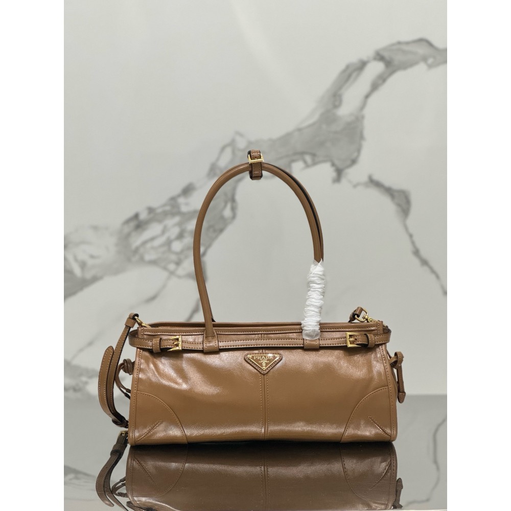 Prada Medium Tote Bag In Brown Soft Leather