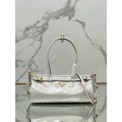 Prada Medium Tote Bag In Ivory Soft Leather