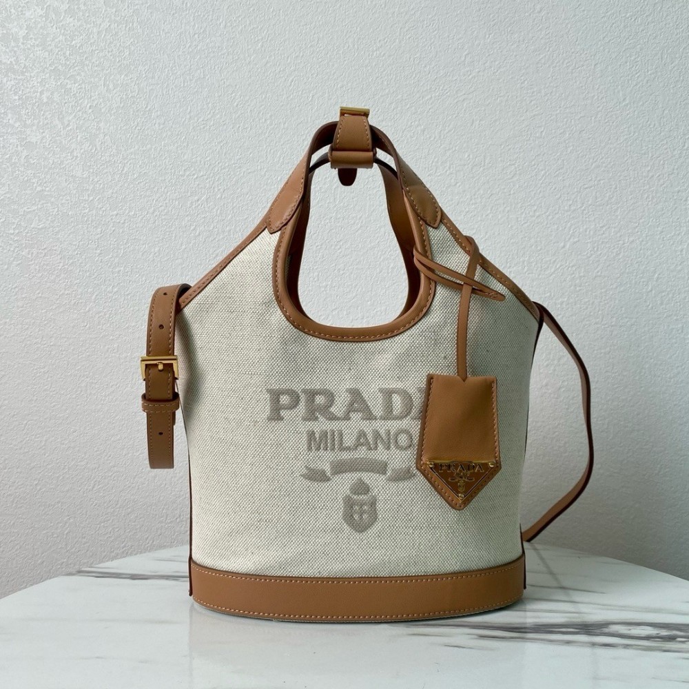 Prada Mini Buckle Bag In Linen Blend and Leather