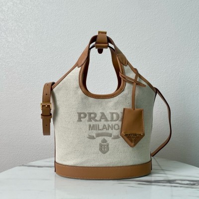 Prada Mini Buckle Bag In Linen Blend and Leather