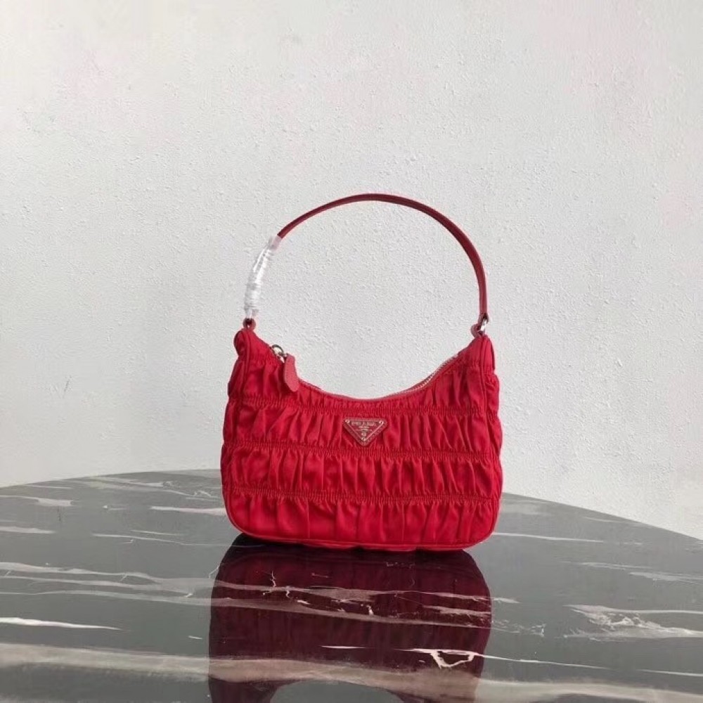 Prada Mini Hobo Bag In Red Nylon and Leather