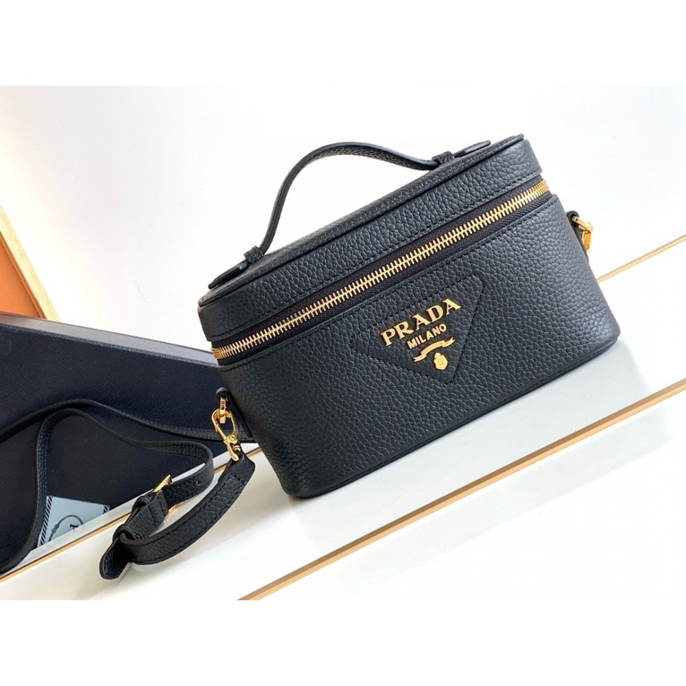 Prada Mini Vanity Bag In Black Grained Leather