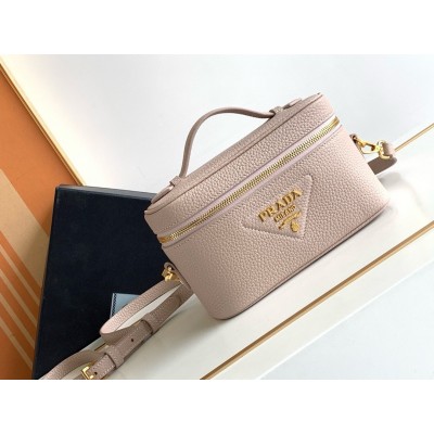 Prada Mini Vanity Bag In Light Pink Grained Leather