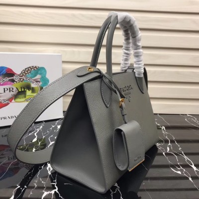 Prada Monochrome Bag In Grey Saffiano Leather