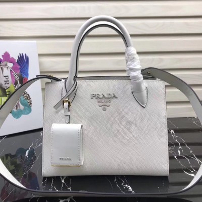 Prada Monochrome Bag In White Saffiano Leather