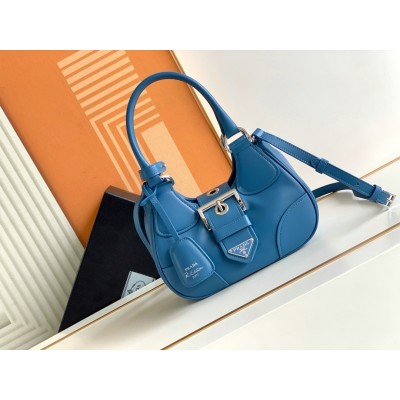 Prada Moon Bag In Blue Padded Nappa Leather