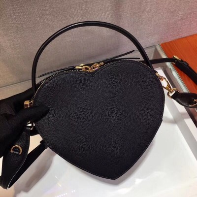 Prada Odette Heart Bag In Black Saffiano Leather