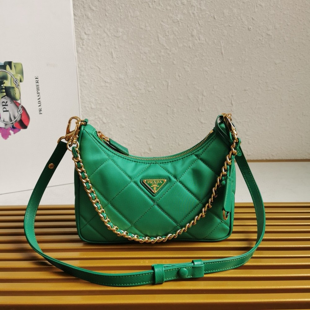 Prada Re-Edition 1995 Chaine Mini Bag In Green Re-Nylon