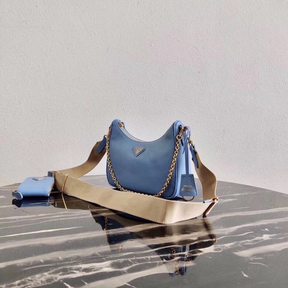 Prada Re-Edition 2005 Shoulder Bag In Blue Saffiano Leather