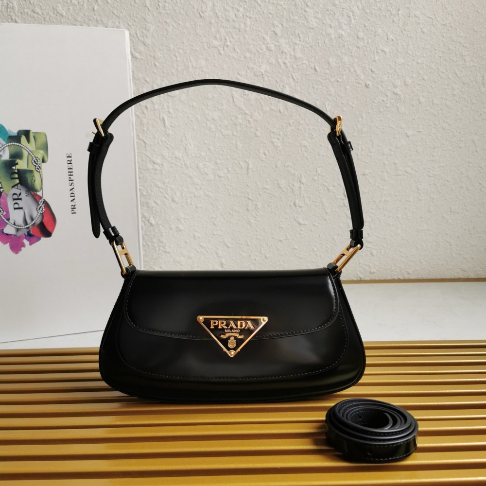 Prada Shoulder Bag In Black Brushed Calfskin